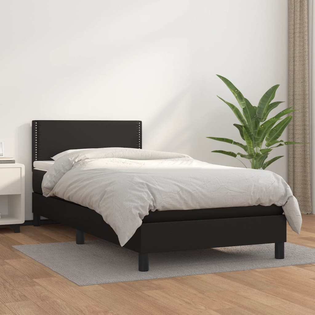 Sommier à lattes de lit avec matelas Noir 90x200 cm Similicuir - XIOS