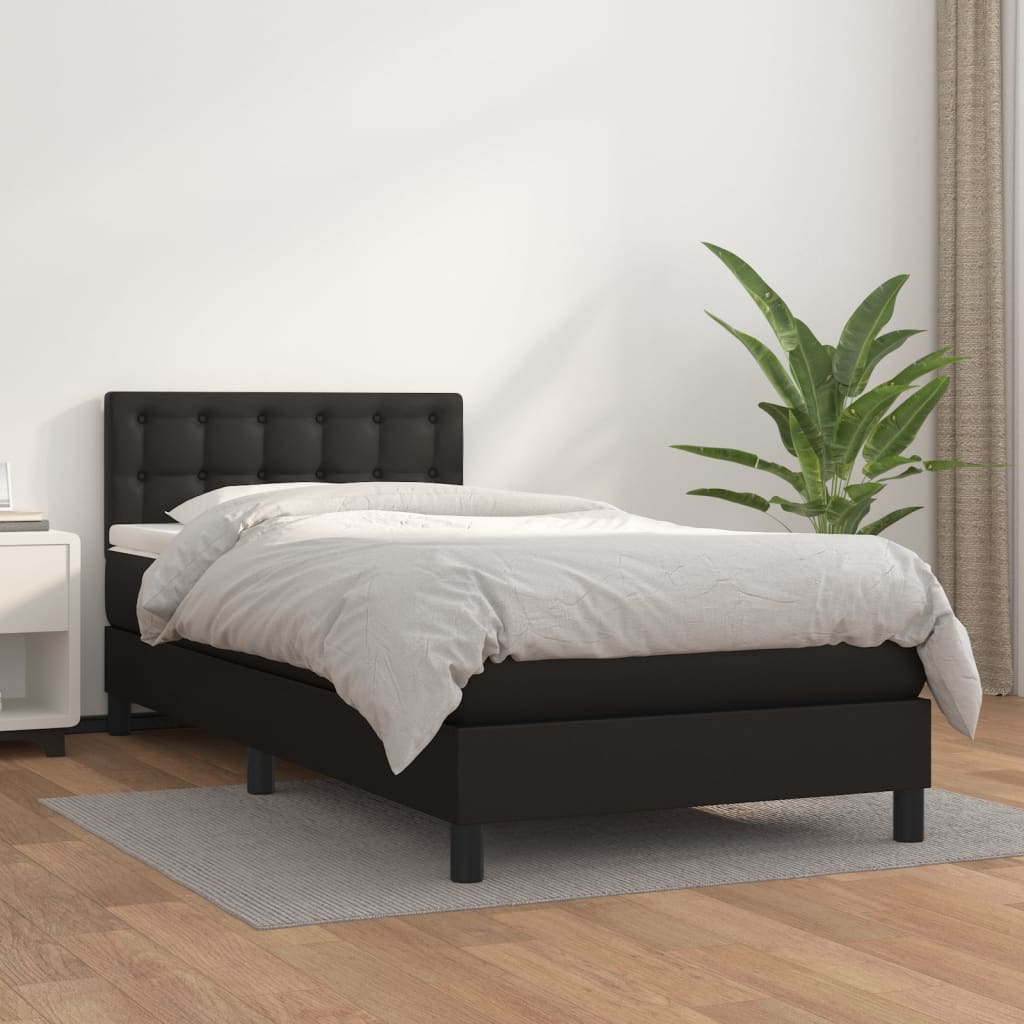 Sommier à lattes de lit avec matelas Noir 90x200 cm Similicuir - XIOS