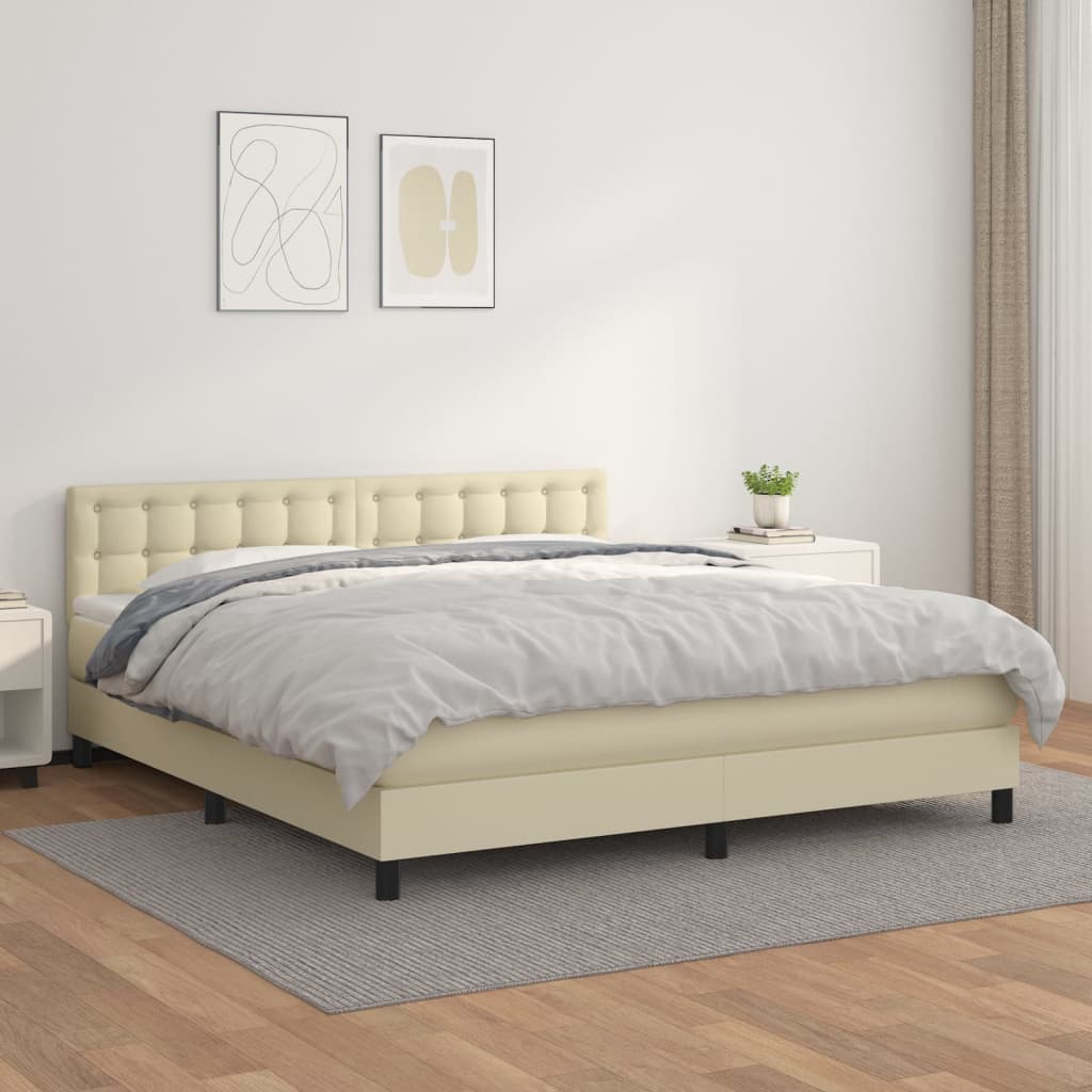 Sommier à lattes de lit avec matelas Crème 160x200cm Similicuir - XIOS