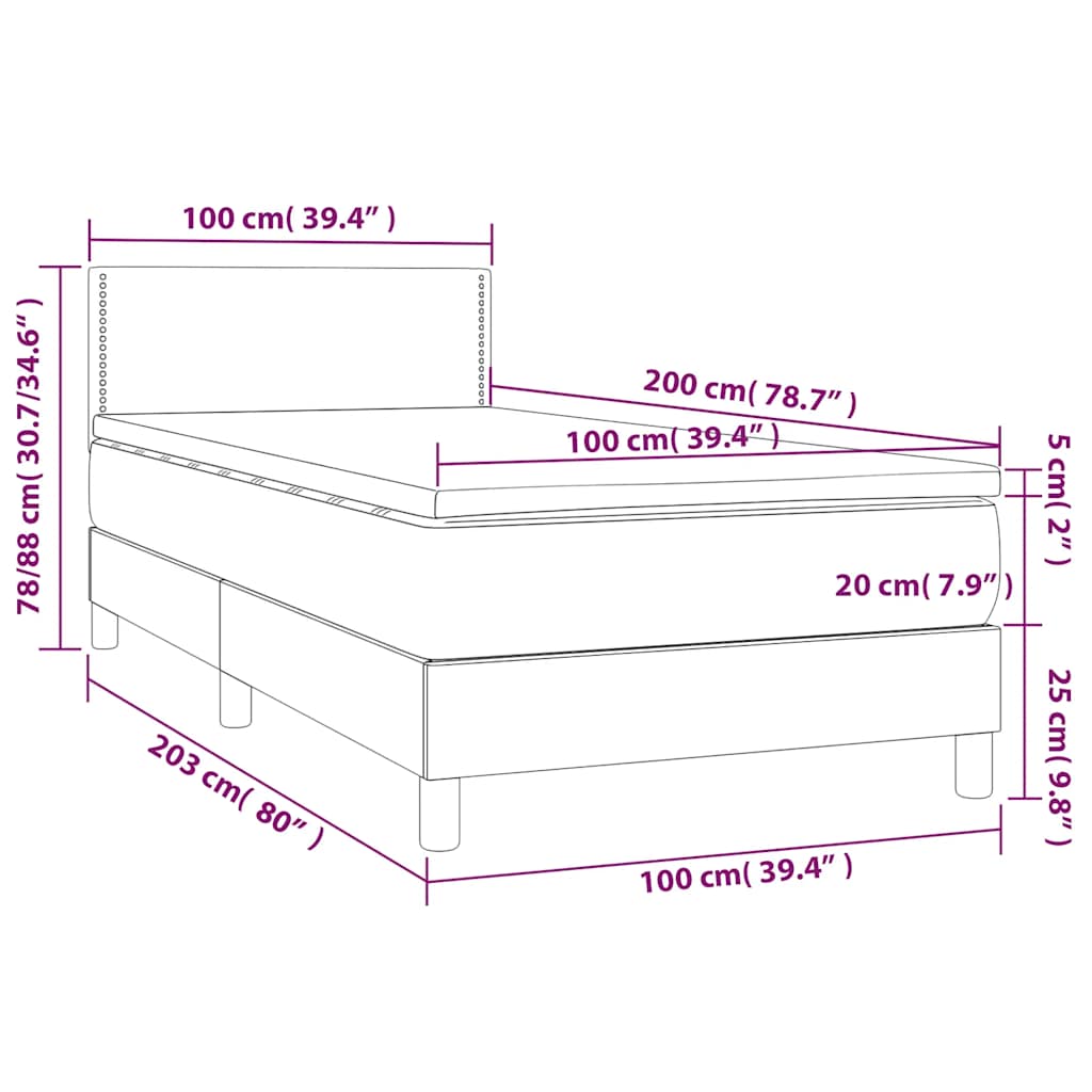 Sommier à lattes de lit avec matelas Noir 100x200 cm Velours - XIOS
