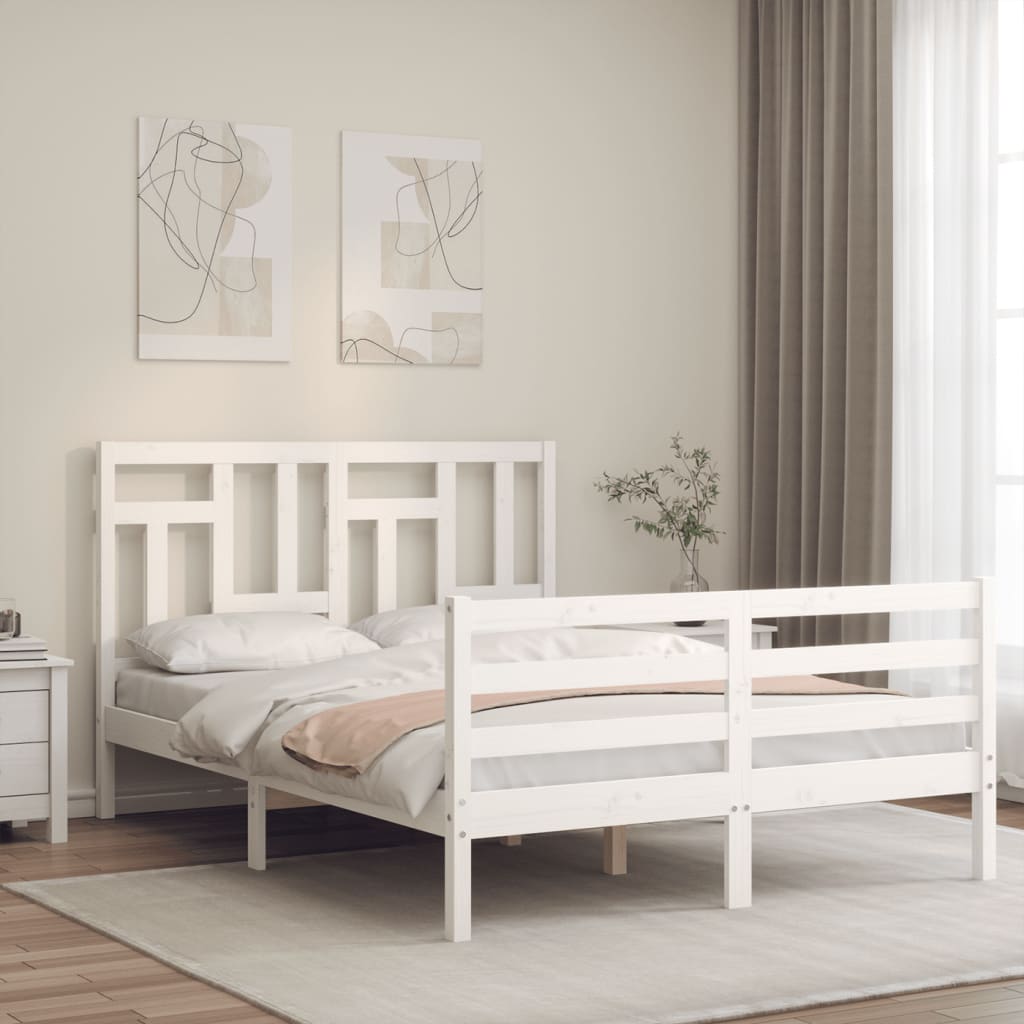 Cadre de lit sans matelas blanc 140x200 cm bois massif - XIOS