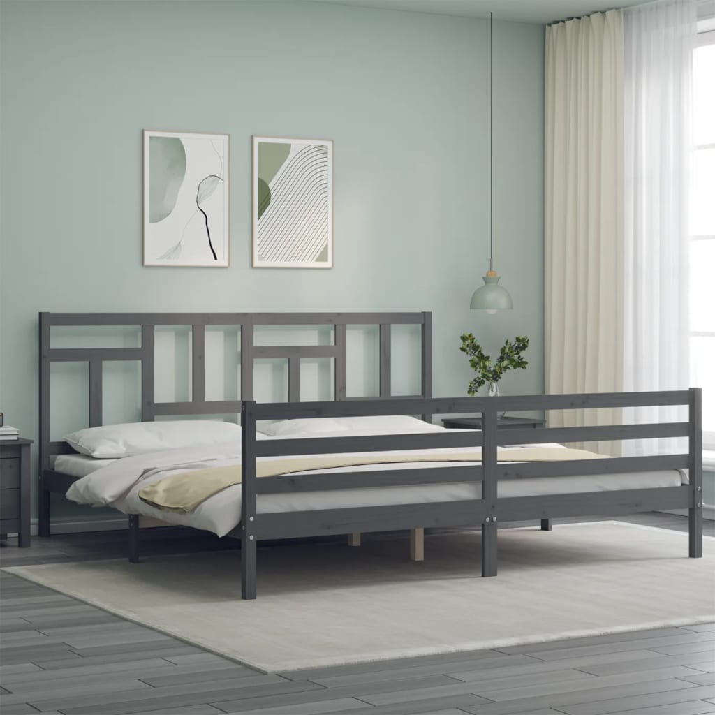 Cadre de lit sans matelas gris 200x200 cm bois massif - XIOS