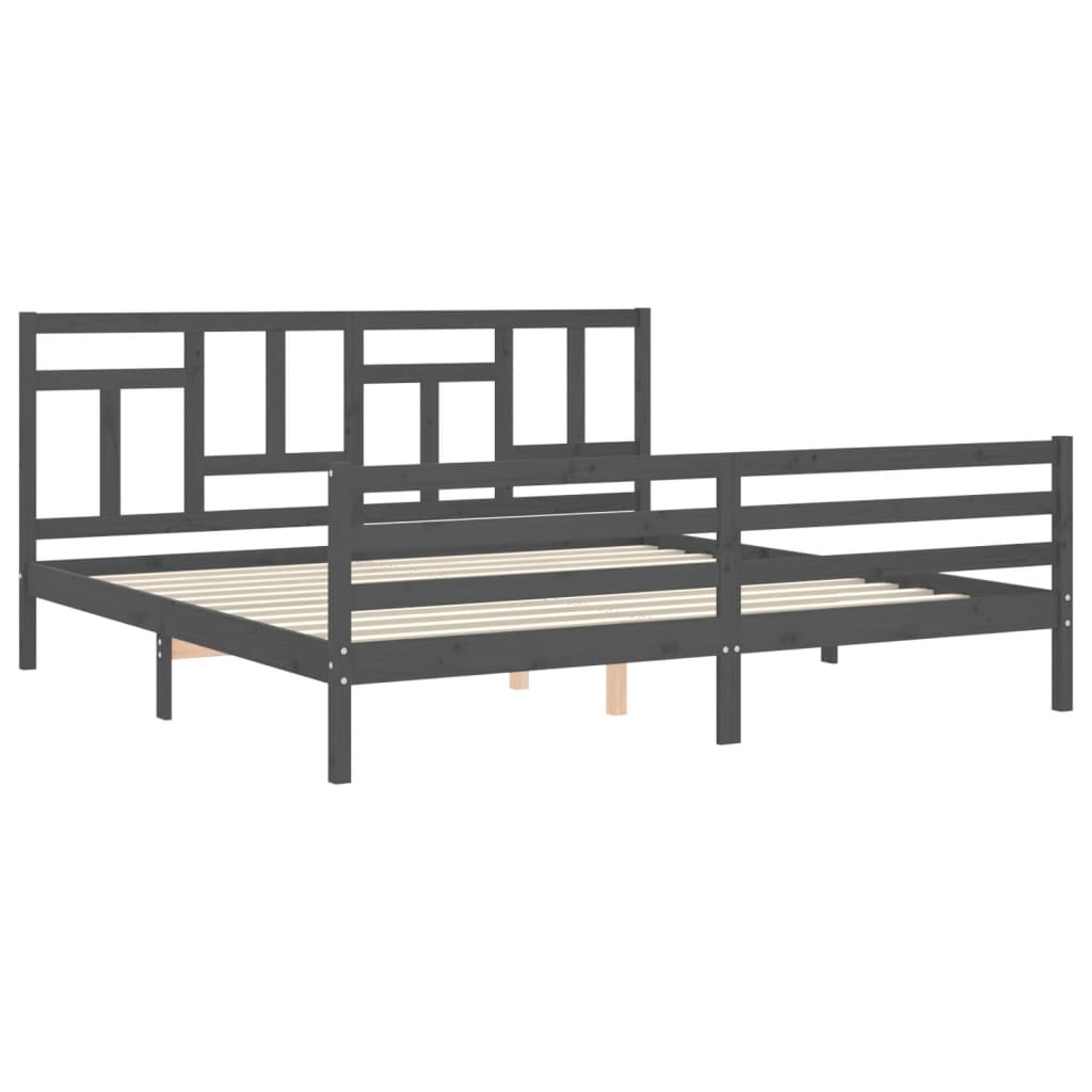 Cadre de lit sans matelas gris 200x200 cm bois massif - XIOS
