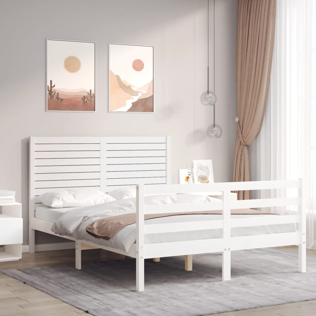 Cadre de lit sans matelas blanc 140x200 cm bois massif - XIOS