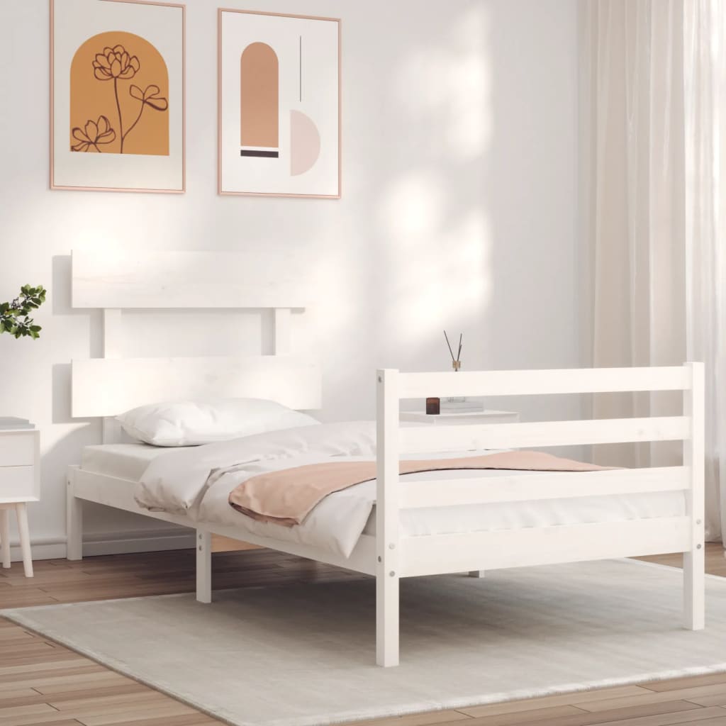 Cadre de lit sans matelas blanc 100x200 cm bois massif - XIOS