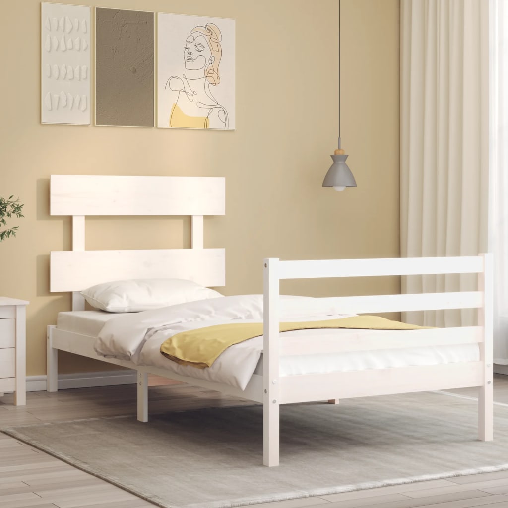 Cadre de lit sans matelas blanc 100x200 cm bois massif - XIOS