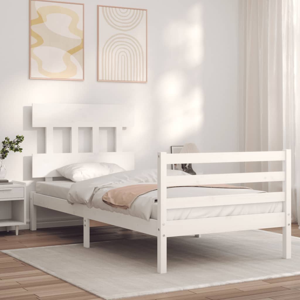 Cadre de lit sans matelas blanc 100x200 cm bois massif - XIOS