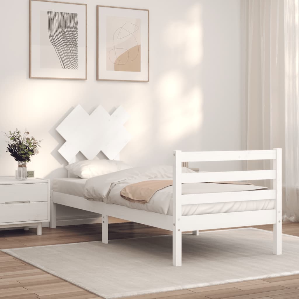 Cadre de lit sans matelas blanc 90x200 cm bois massif - XIOS