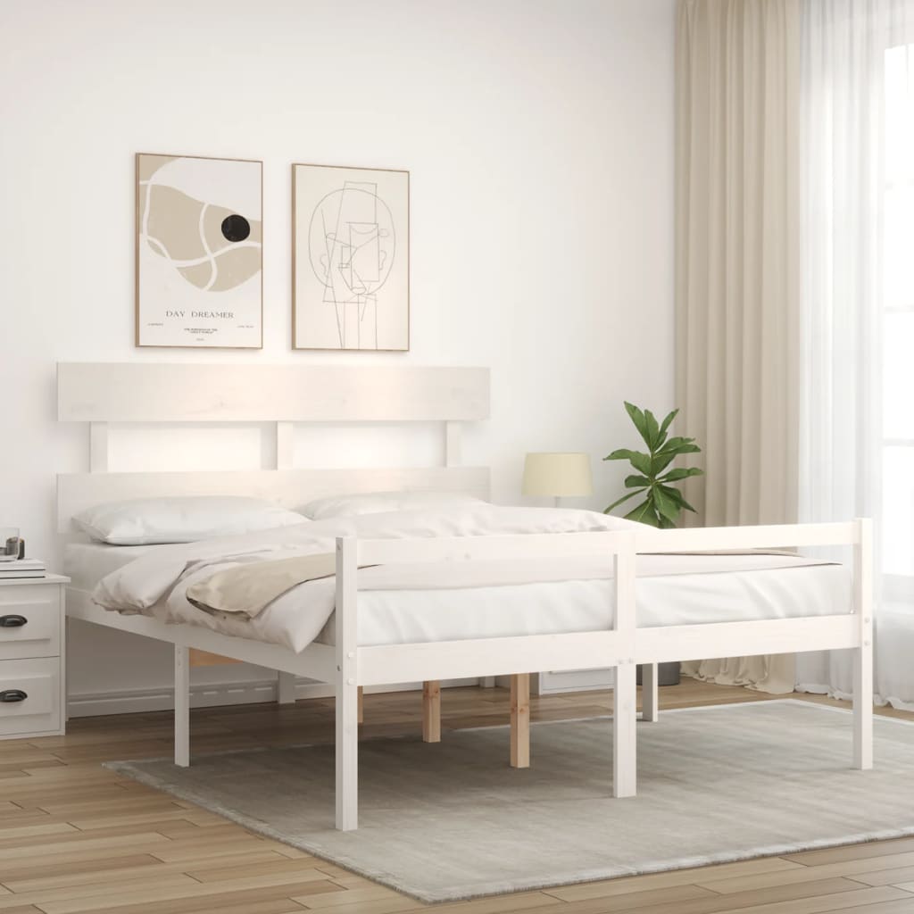 Lit pour personne âgée sans matelas blanc 160x200cm bois massif - XIOS