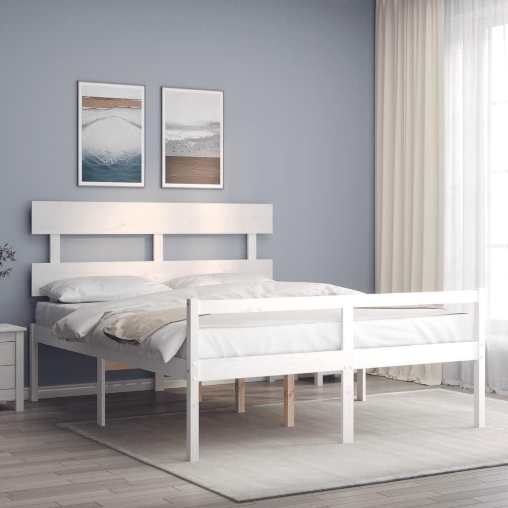 Lit pour personne âgée sans matelas blanc 160x200cm bois massif - XIOS