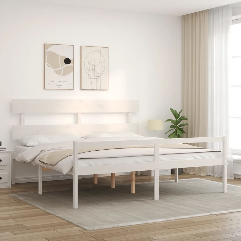 Lit pour personne âgée sans matelas blanc 200x200cm bois massif - XIOS