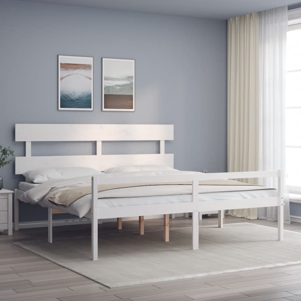Lit pour personne âgée sans matelas blanc 200x200cm bois massif - XIOS