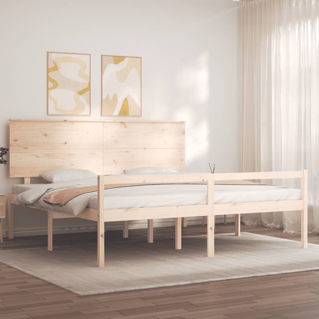 Lit pour personne âgée et tête de lit 200x200 cm bois massif - XIOS