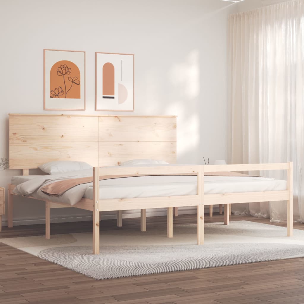 Lit pour personne âgée et tête de lit 200x200 cm bois massif - XIOS