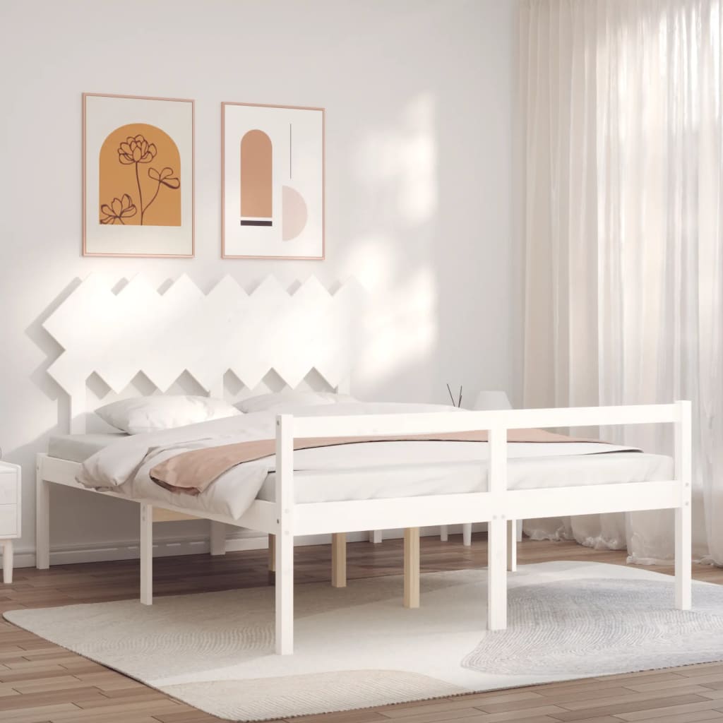 Lit pour personne âgée sans matelas blanc 140x190cm bois massif - XIOS
