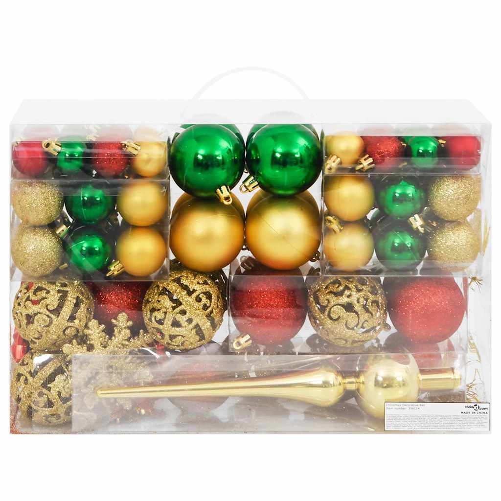 Ensemble de boules de Noël 112 pcs rouge vert doré polystyrène - XIOS