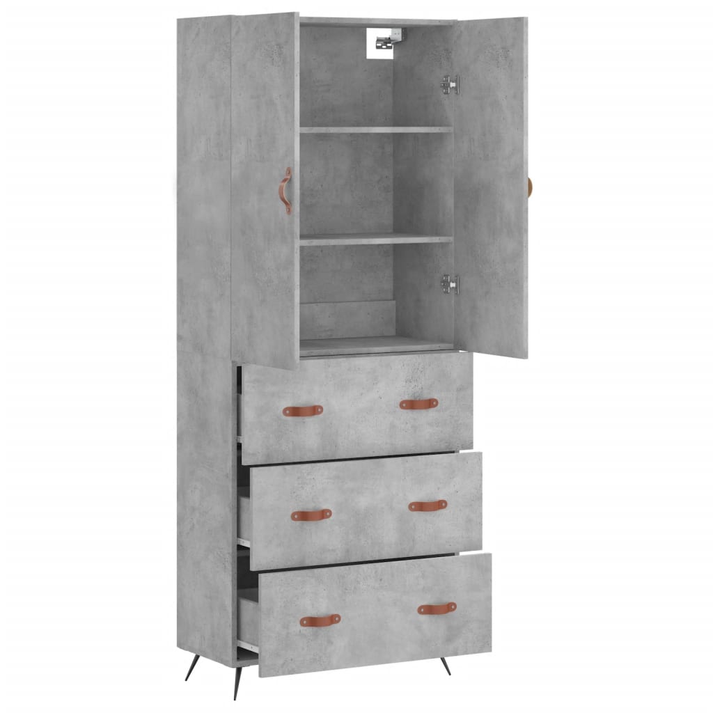 Buffet haut Gris béton 69,5x34x180 cm Bois d'ingénierie - XIOS