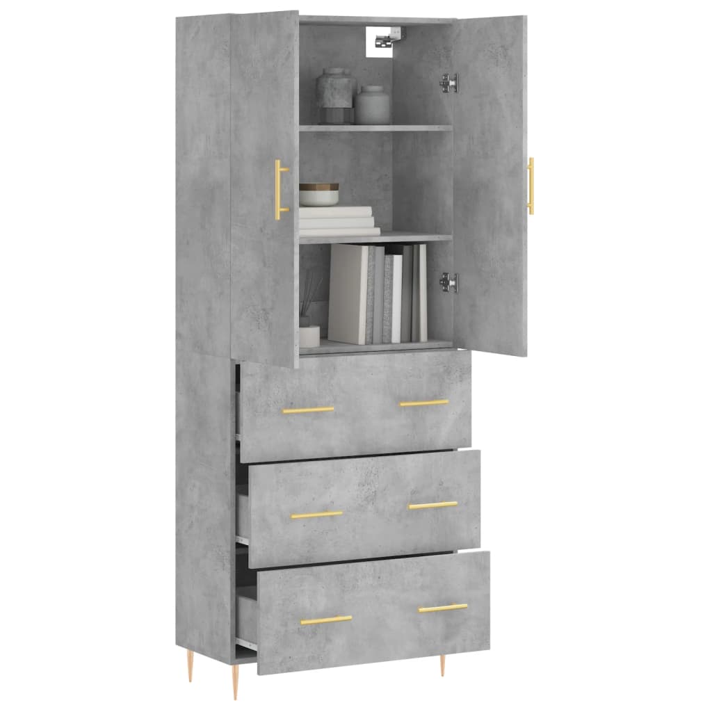 Buffet haut Gris béton 69,5x34x180 cm Bois d'ingénierie - XIOS