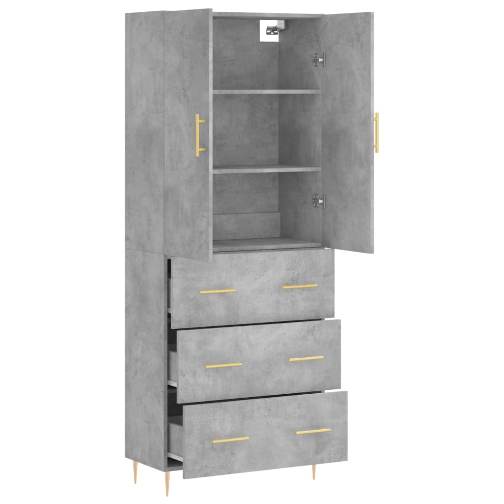 Buffet haut Gris béton 69,5x34x180 cm Bois d'ingénierie - XIOS