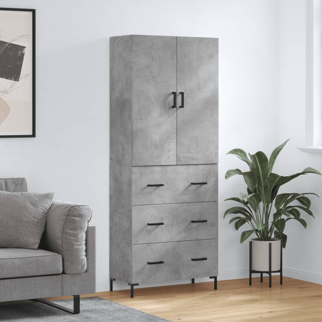 Buffet haut Gris béton 69,5x34x180 cm Bois d'ingénierie - XIOS