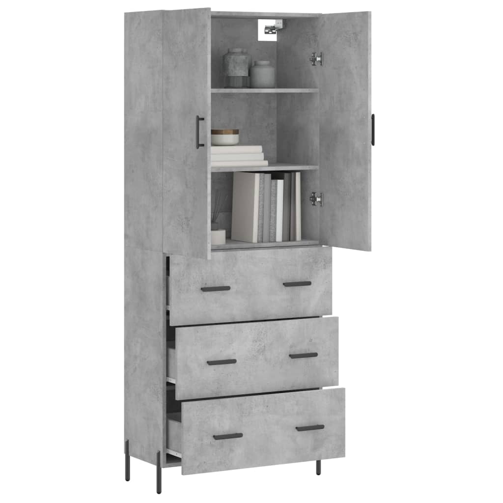 Buffet haut Gris béton 69,5x34x180 cm Bois d'ingénierie - XIOS