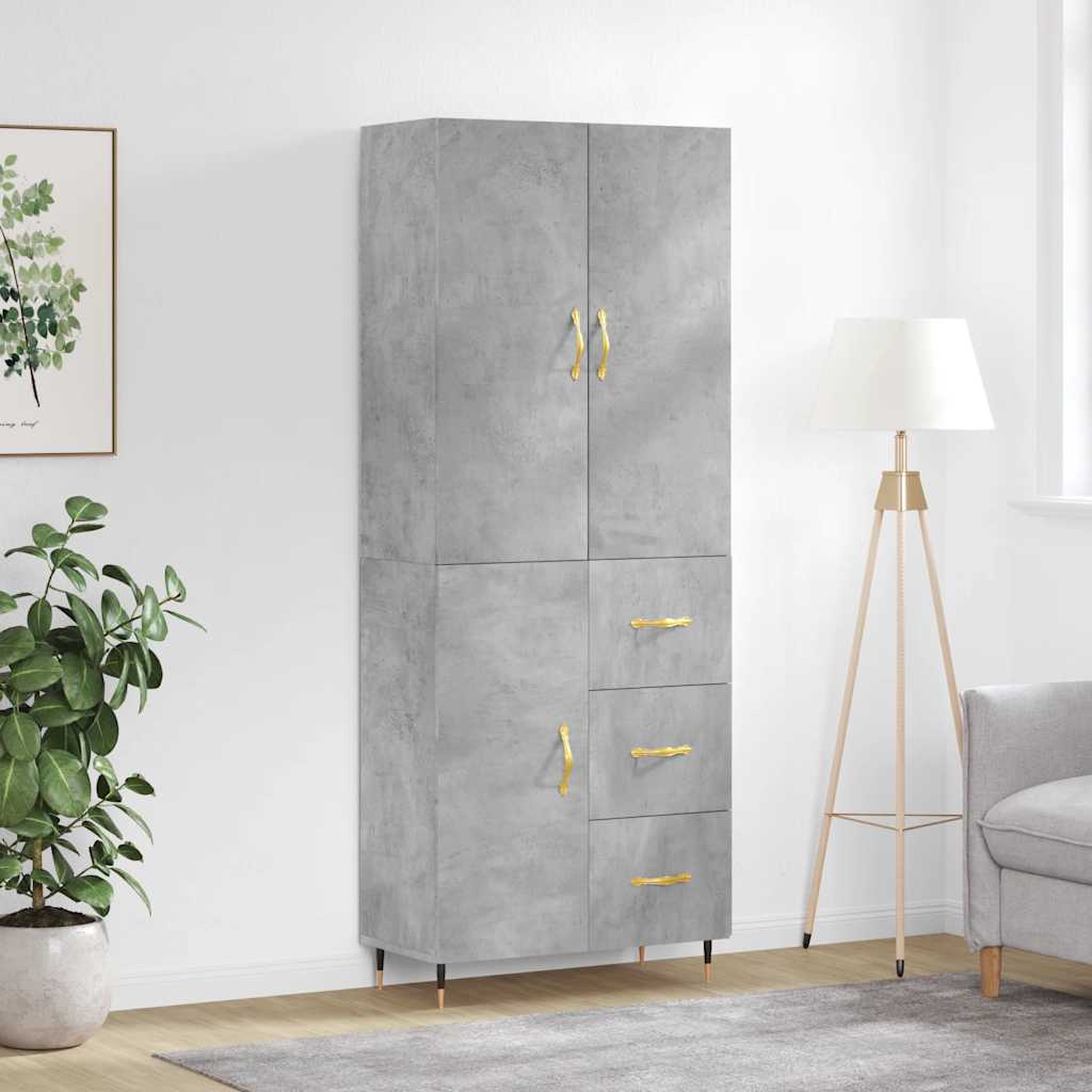 Buffet haut Gris béton 69,5x34x180 cm Bois d'ingénierie - XIOS