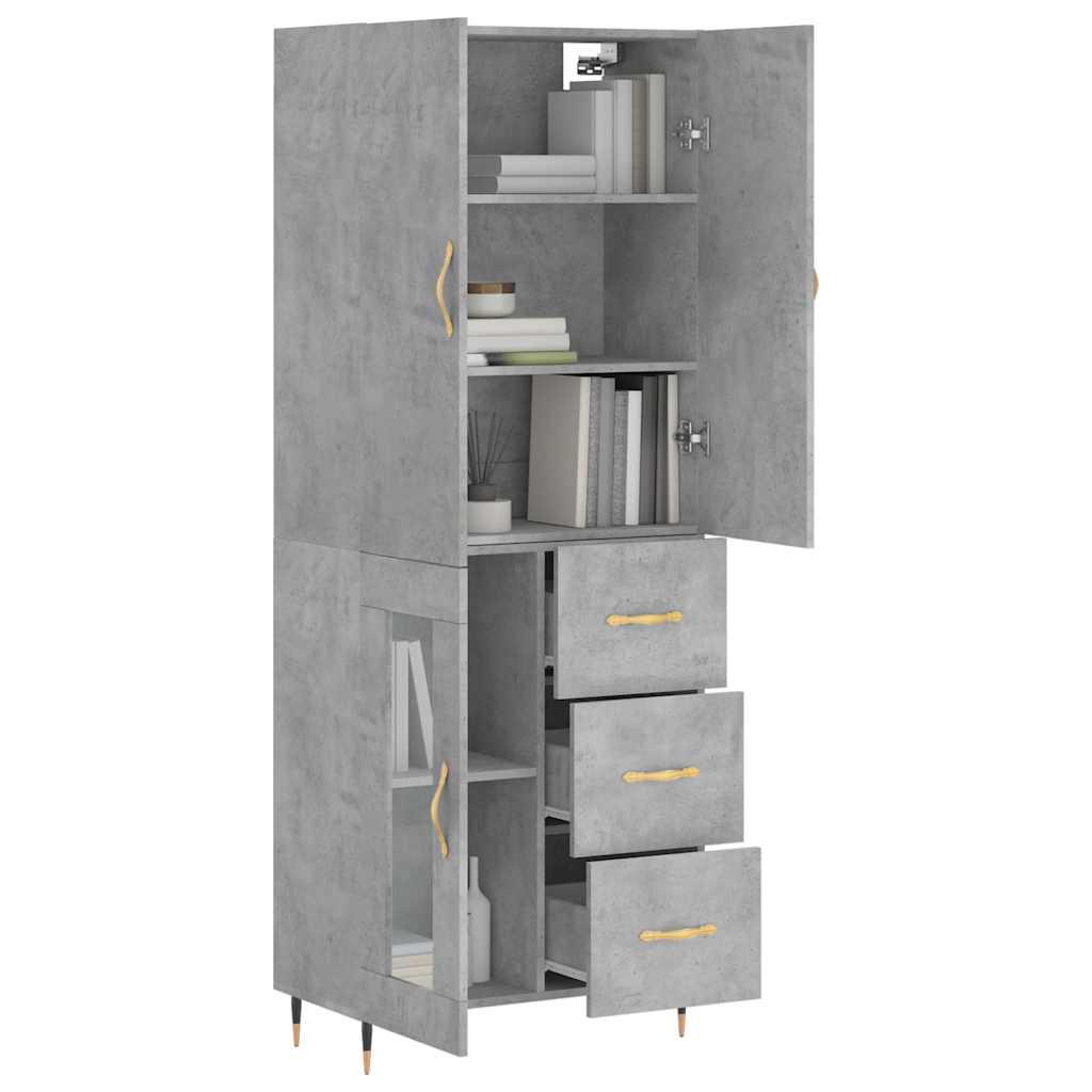 Buffet haut Gris béton 69,5x34x180 cm Bois d'ingénierie - XIOS