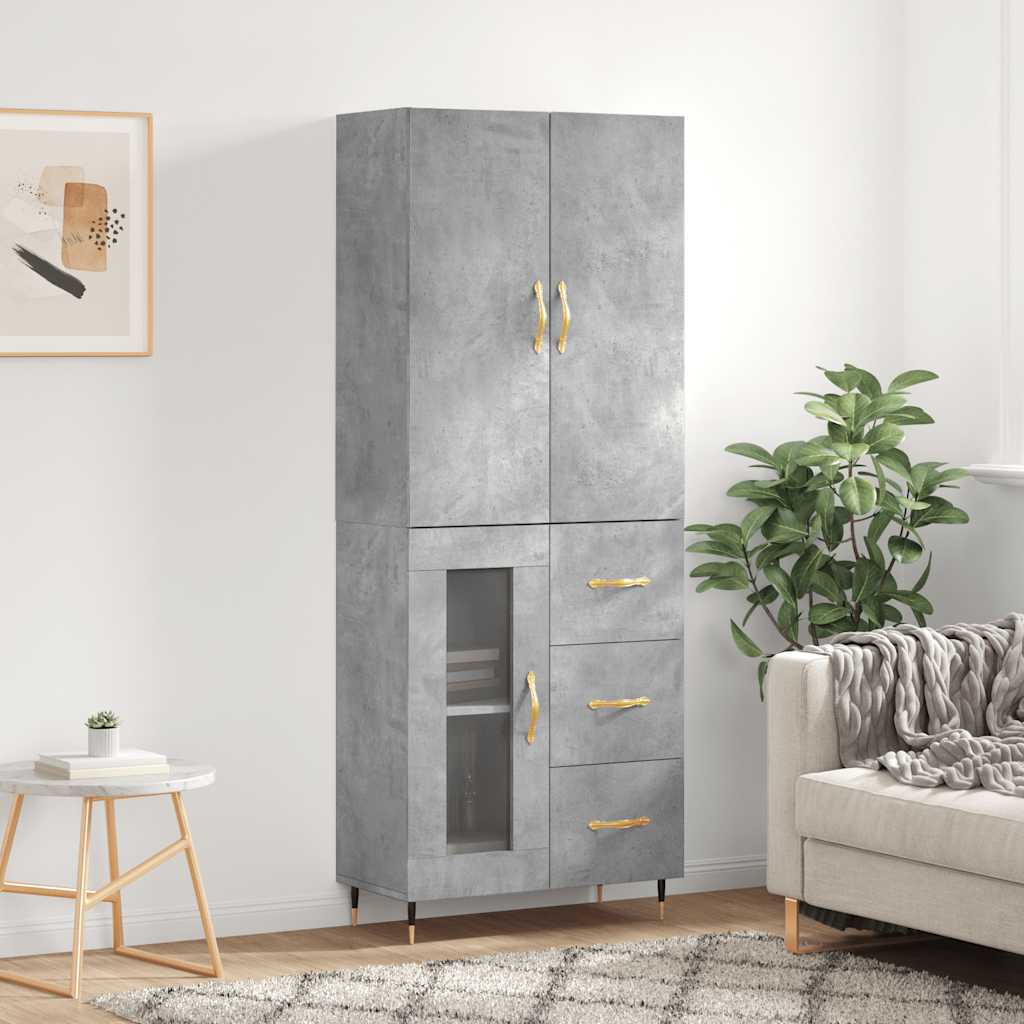 Buffet haut Gris béton 69,5x34x180 cm Bois d'ingénierie - XIOS