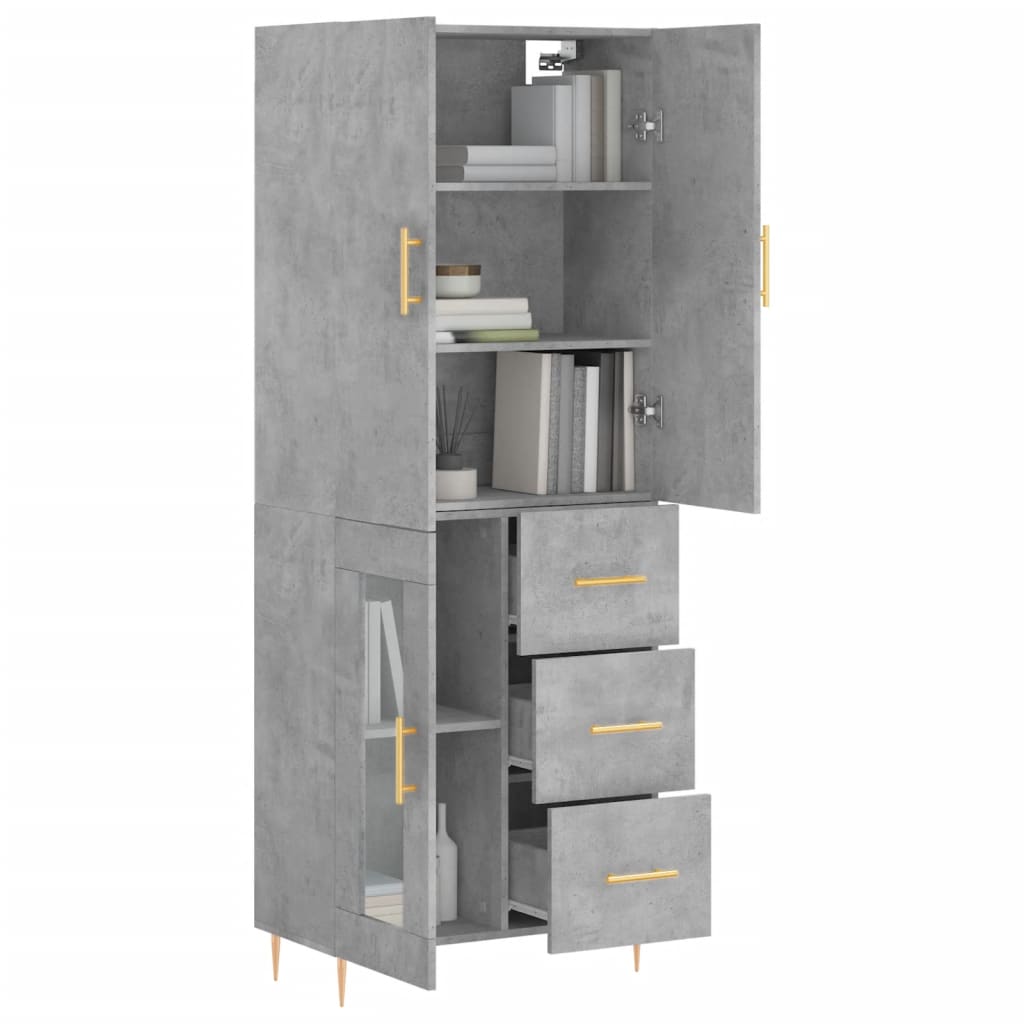 Buffet haut Gris béton 69,5x34x180 cm Bois d'ingénierie - XIOS