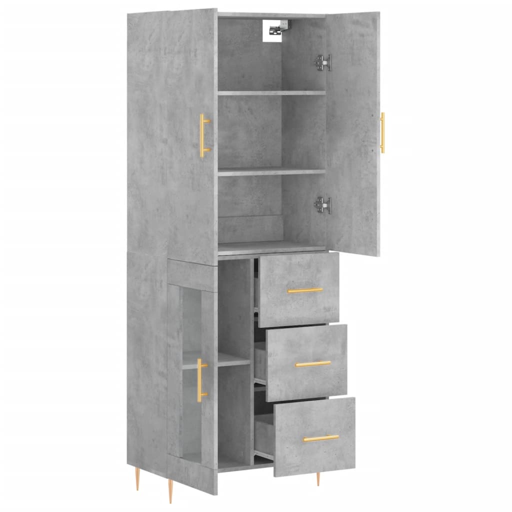 Buffet haut Gris béton 69,5x34x180 cm Bois d'ingénierie - XIOS