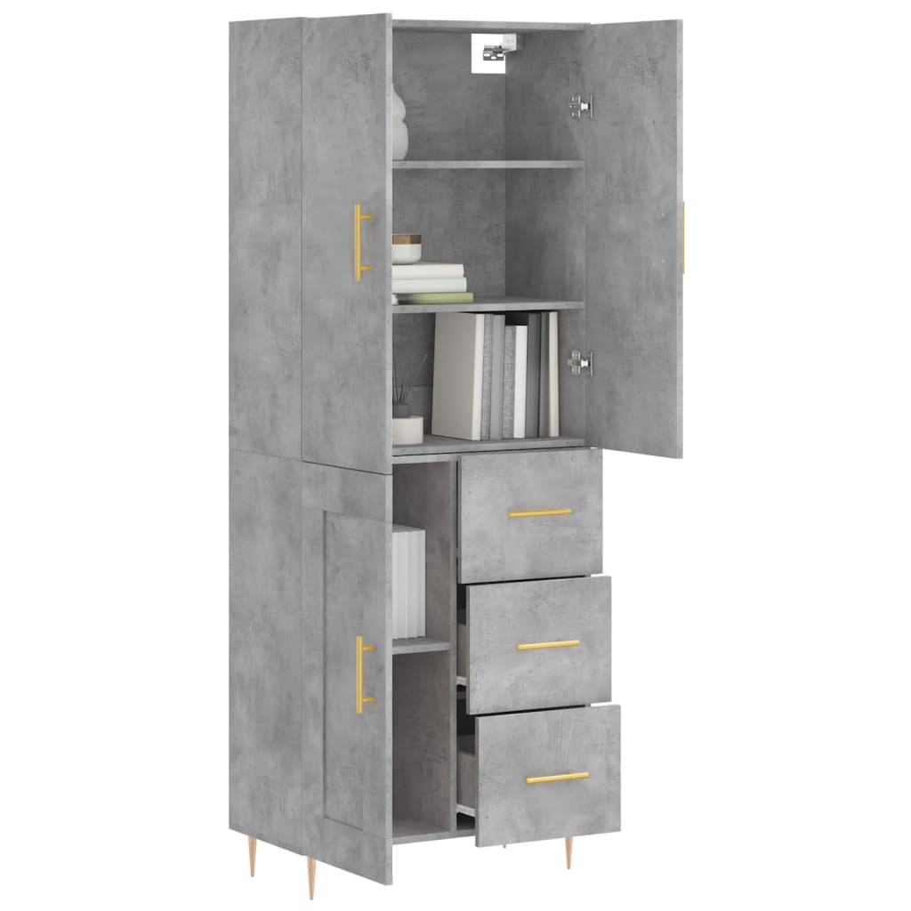 Buffet haut Gris béton 69,5x34x180 cm Bois d'ingénierie - XIOS