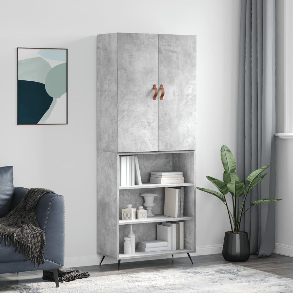 Buffet haut Gris béton 69,5x34x180 cm Bois d'ingénierie - XIOS