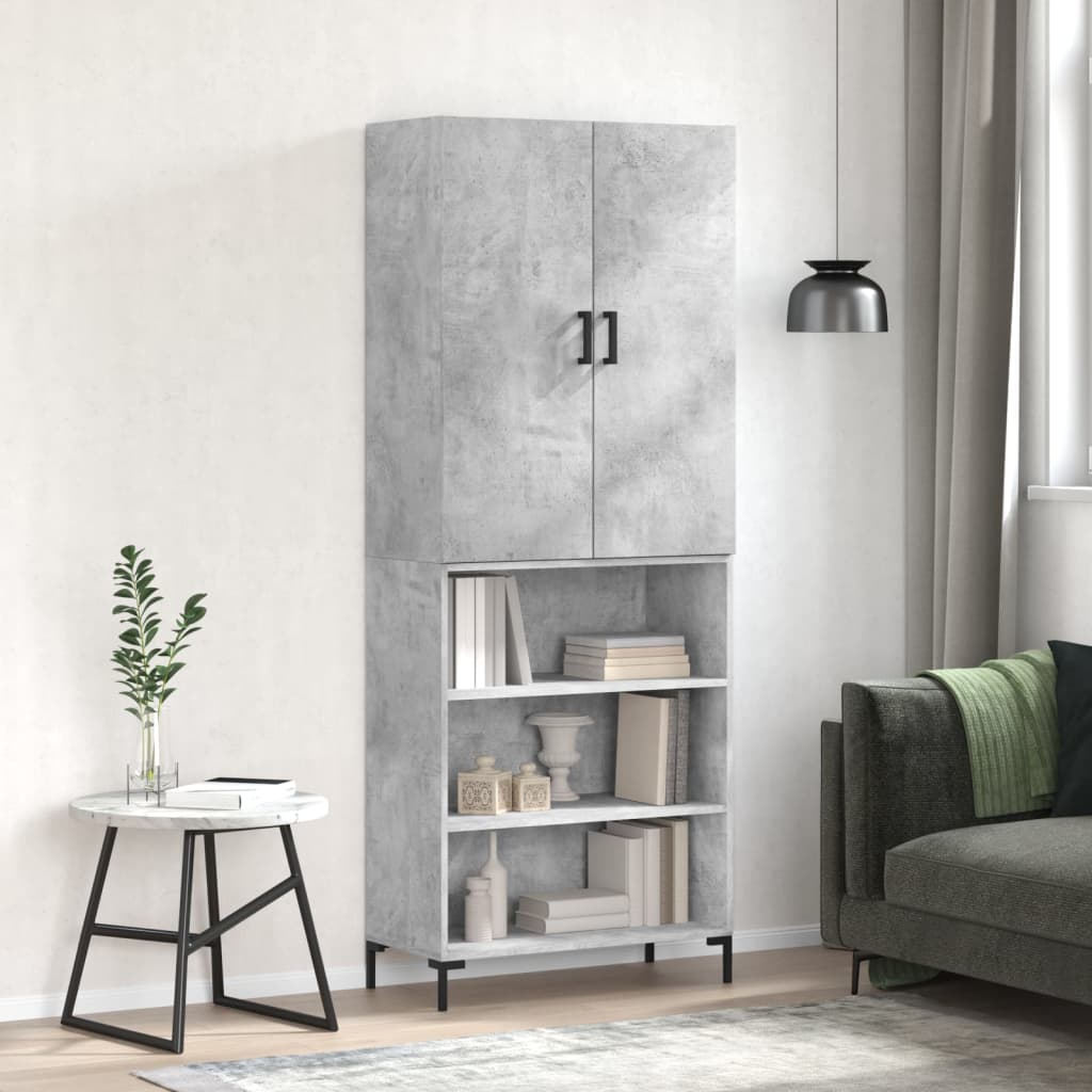 Buffet haut Gris béton 69,5x34x180 cm Bois d'ingénierie - XIOS