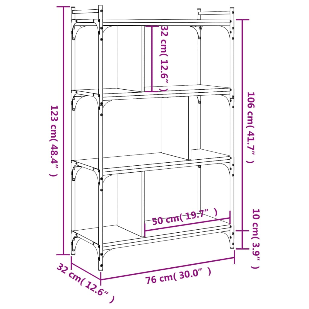 Bibliothèque à 4 niveaux noir 76x32x123 cm bois d'ingénierie - XIOS