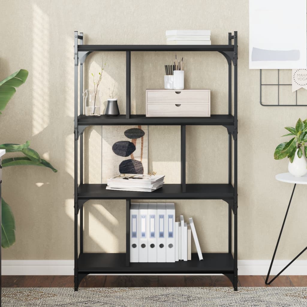 Bibliothèque à 4 niveaux noir 76x32x123 cm bois d'ingénierie - XIOS