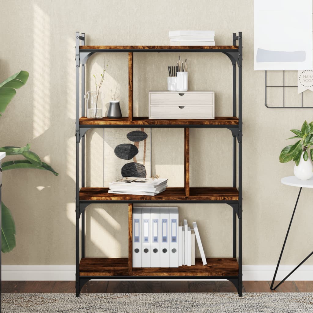 Bibliothèque 4 niveaux chêne fumé 76x32x123cm bois d'ingénierie - XIOS