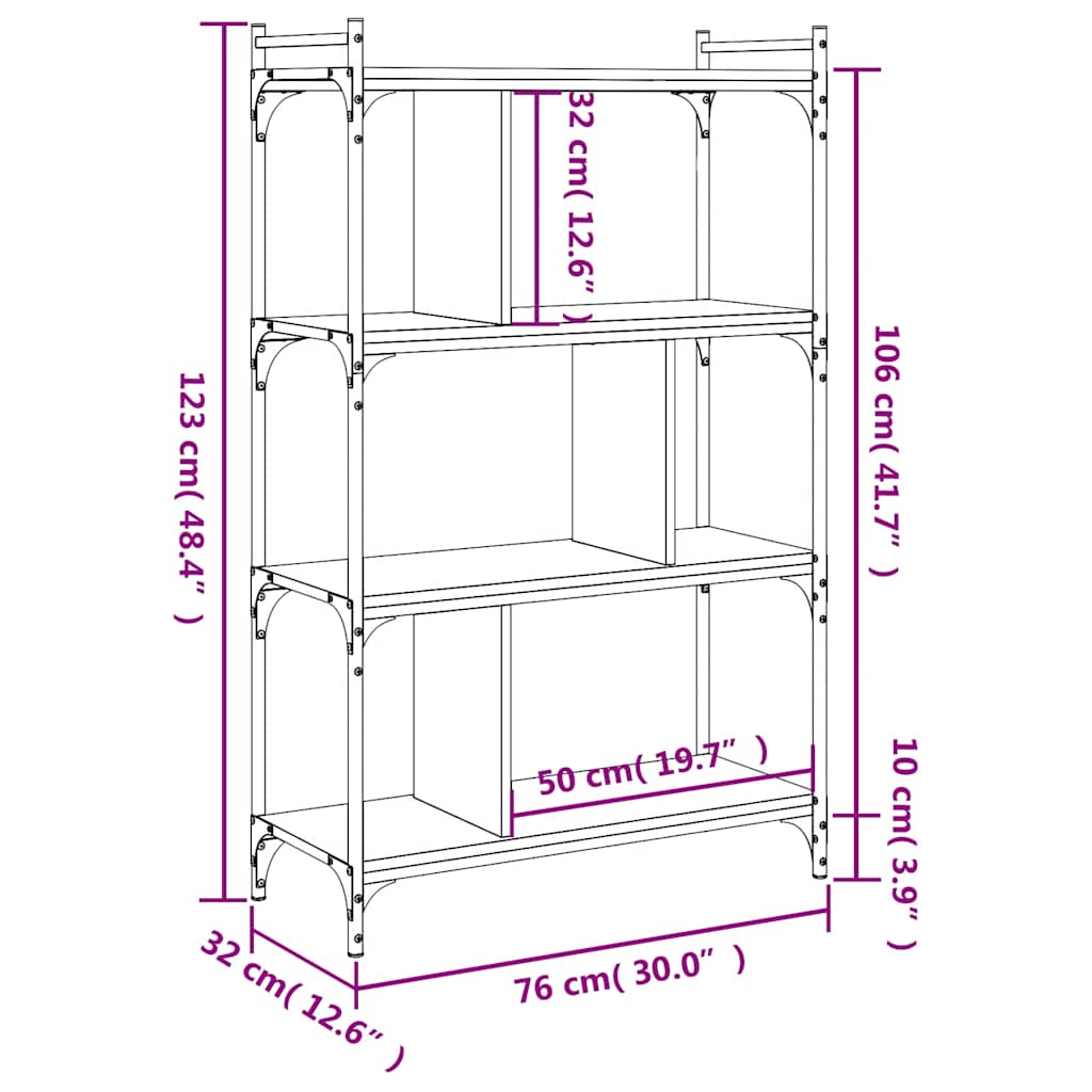 Bibliothèque 4 niveaux chêne brun 76x32x123cm bois d'ingénierie - XIOS