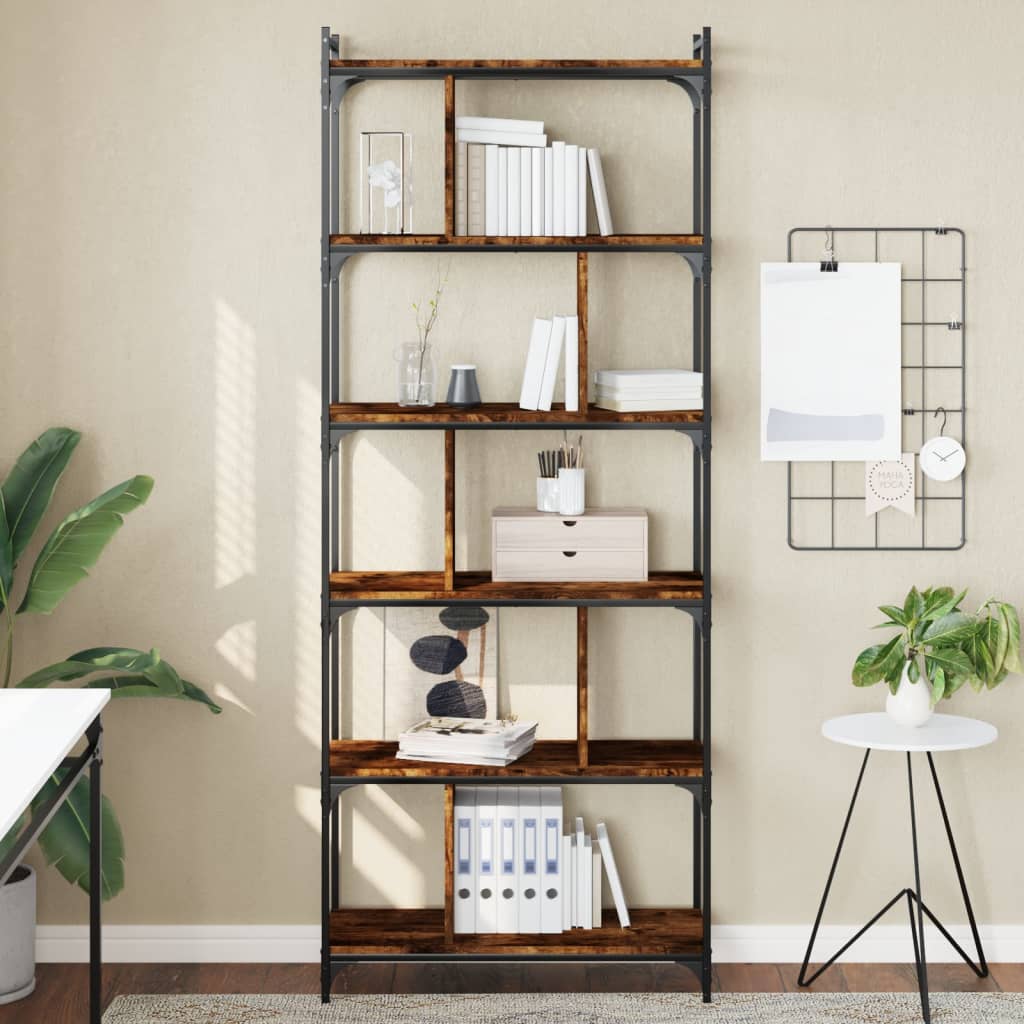 Bibliothèque 6 niveaux chêne fumé 76x32x192cm bois d'ingénierie - XIOS