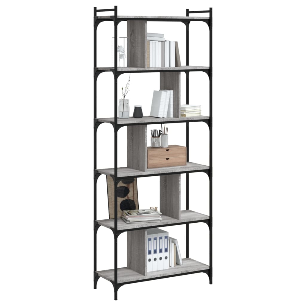 Bibliothèque 6niveaux sonoma gris 76x32x192cm bois d'ingénierie - XIOS