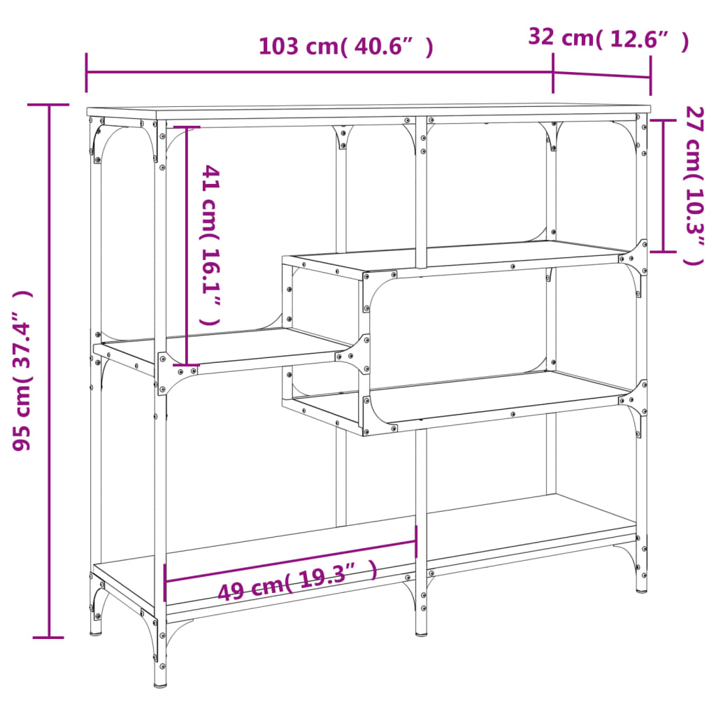 Table console chêne fumé 103x32x95 cm bois d'ingénierie - XIOS