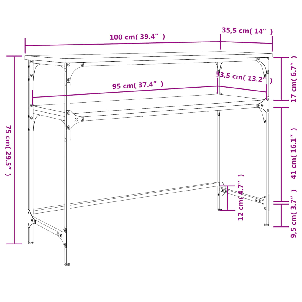 Table console chêne fumé 100x35,5x75 cm bois d'ingénierie - XIOS