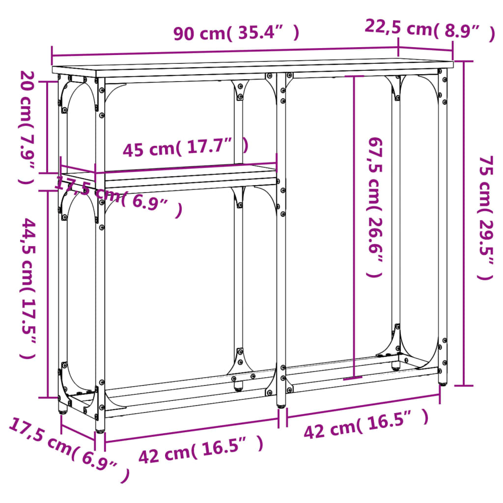 Table console chêne fumé 90x22,5x75 cm bois d'ingénierie - XIOS