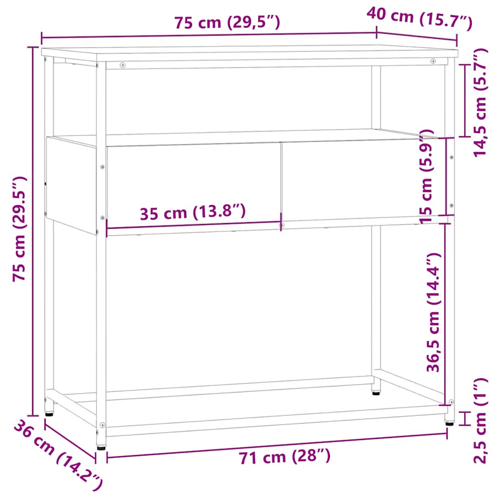 Table console chêne fumé 75x40x75 cm bois d'ingénierie - XIOS