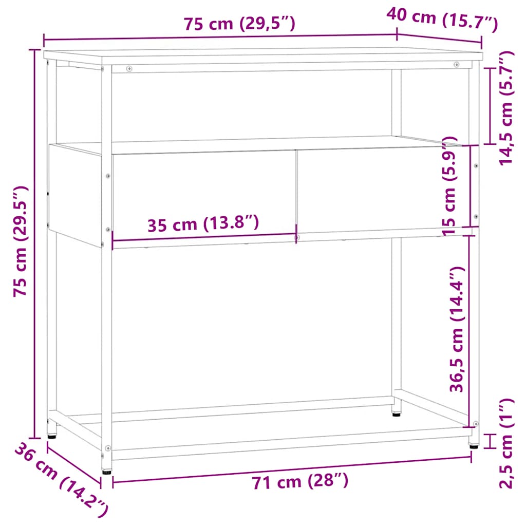 Table console sonoma gris 75x40x75 cm bois d'ingénierie - XIOS