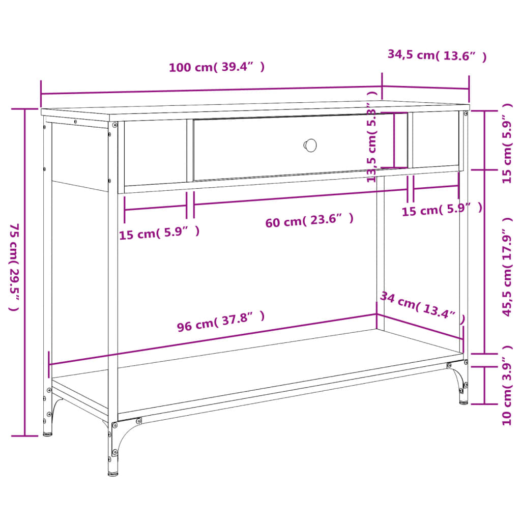Table console sonoma gris 100x34,5x75 cm bois d'ingénierie - XIOS