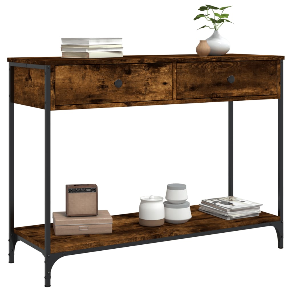 Table console chêne fumé 100x34,5x75 cm bois d'ingénierie - XIOS