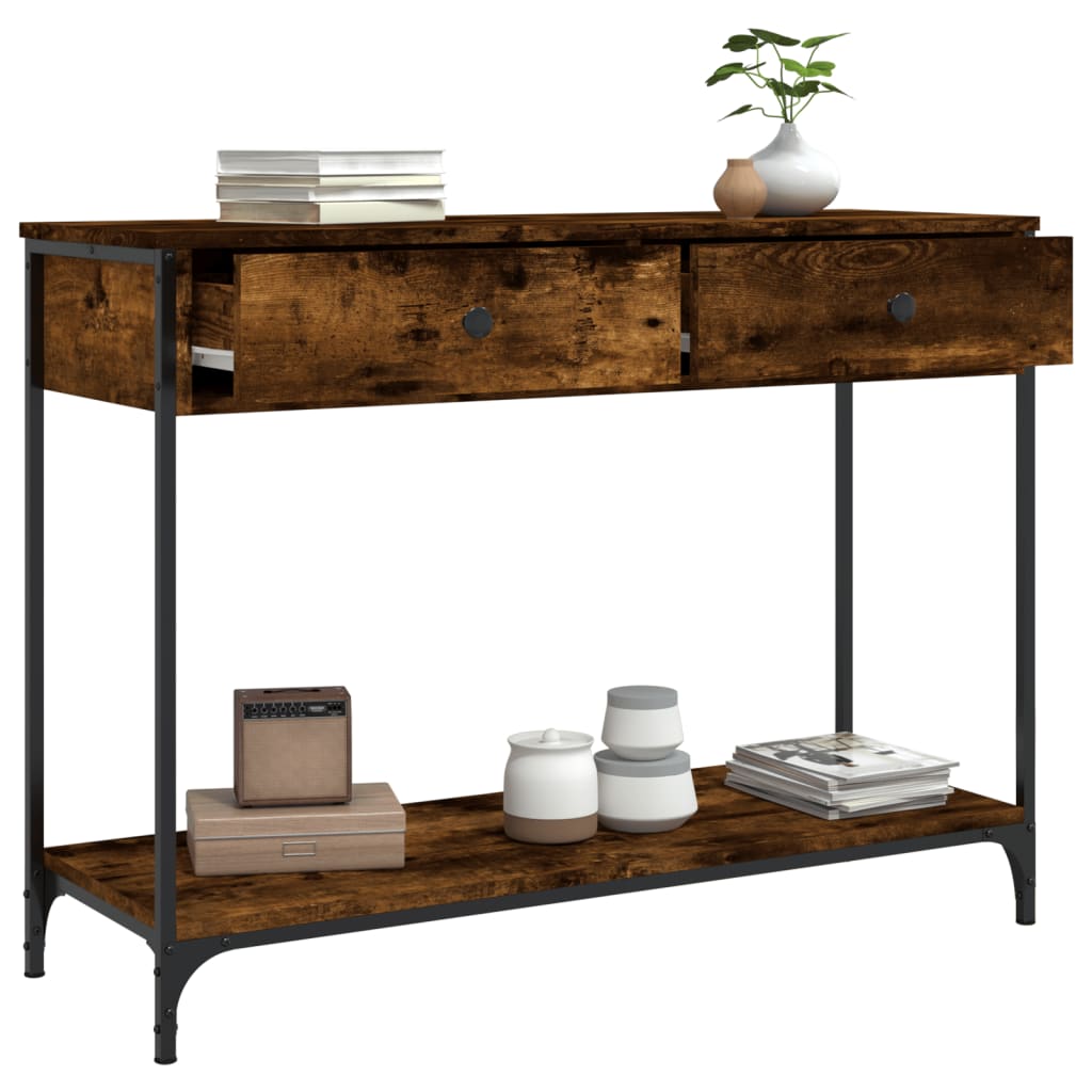 Table console chêne fumé 100x34,5x75 cm bois d'ingénierie - XIOS