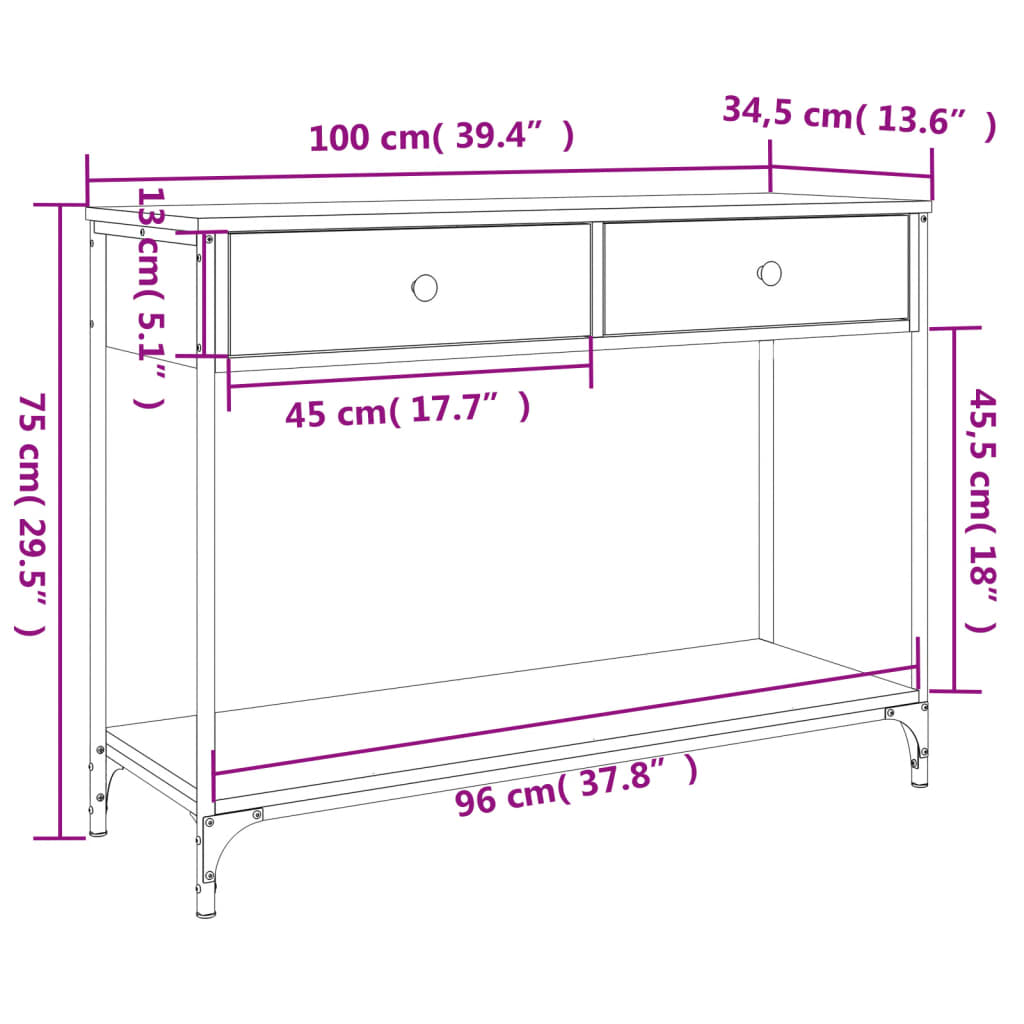 Table console chêne fumé 100x34,5x75 cm bois d'ingénierie - XIOS