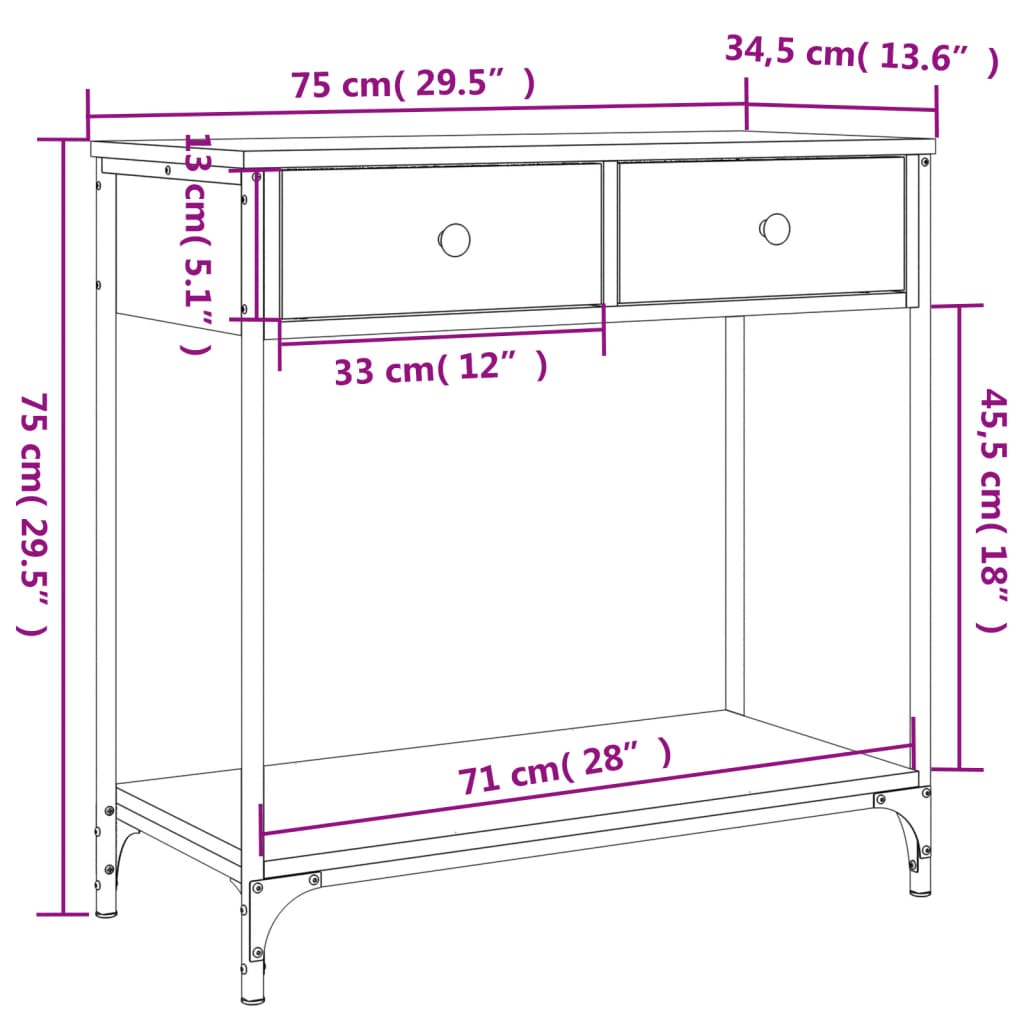 Table console chêne sonoma 75x34,5x75 cm bois d'ingénierie - XIOS