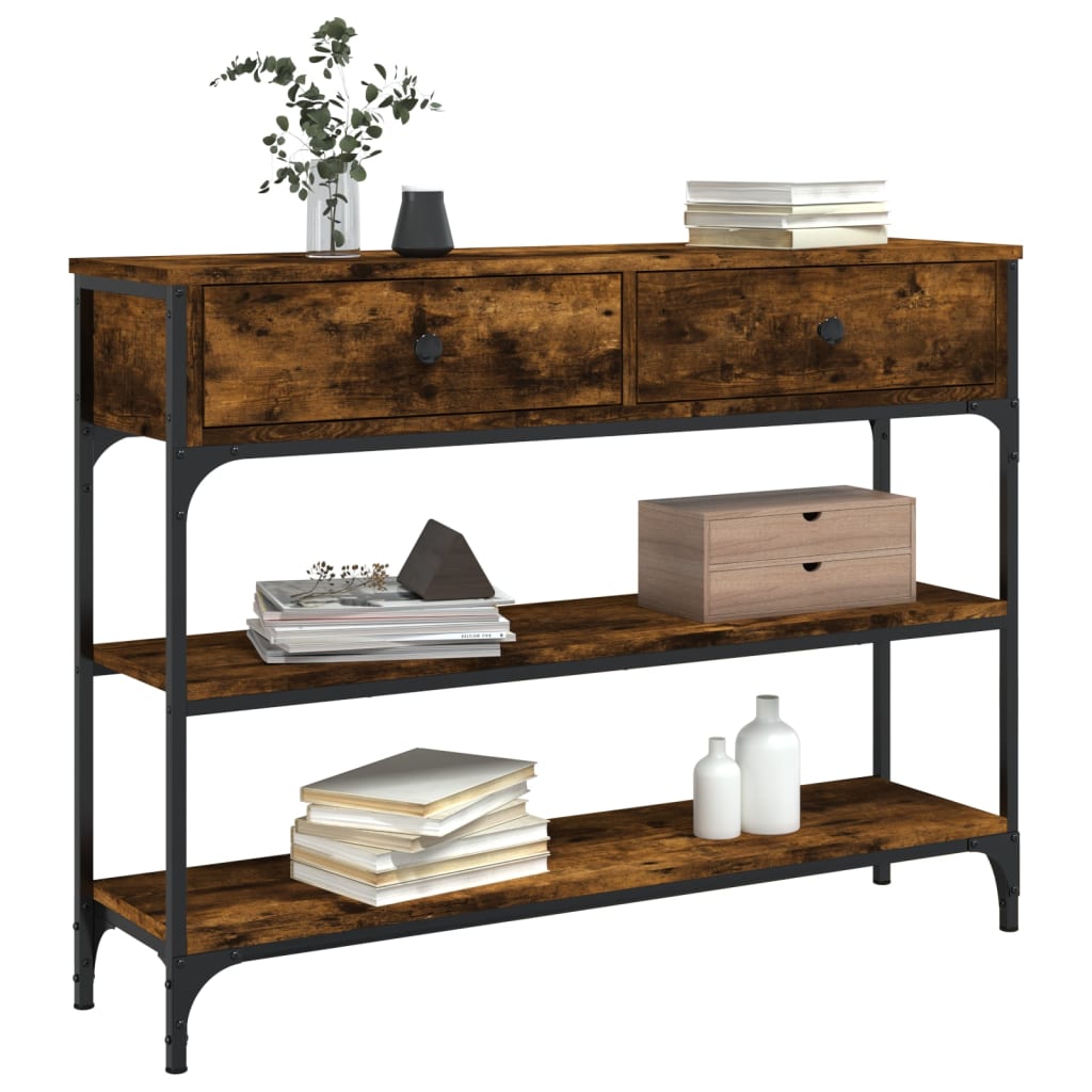 Table console chêne fumé 100x25x75 cm bois d'ingénierie - XIOS